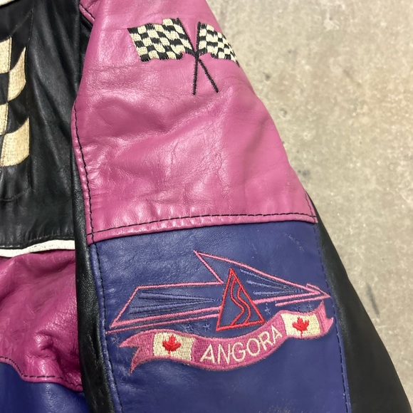 Vintage angora parchwork Racing genuine Leather Jacket - Picture 10 of 11
